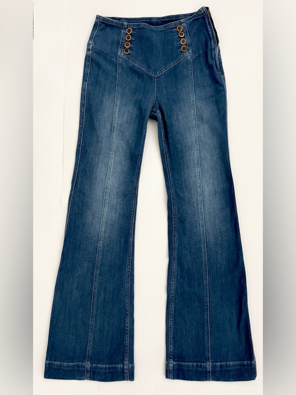 Anthropologie Pilcro & Letterpress High Rise Sailor Button Bell Flare Jeans 27